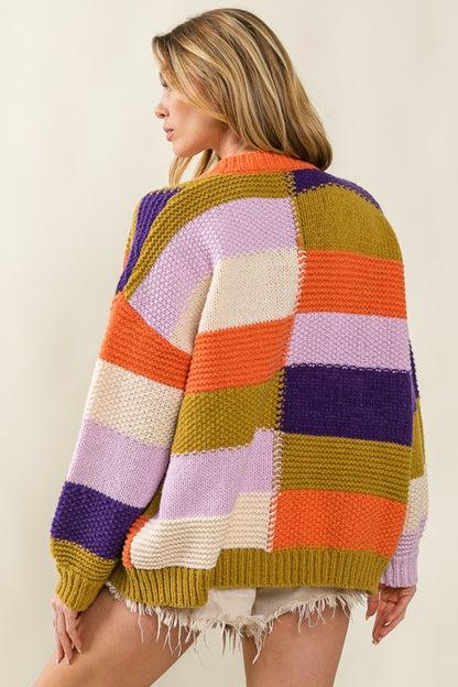 The Heirloom Checkered Color Block Sweater Cardigan