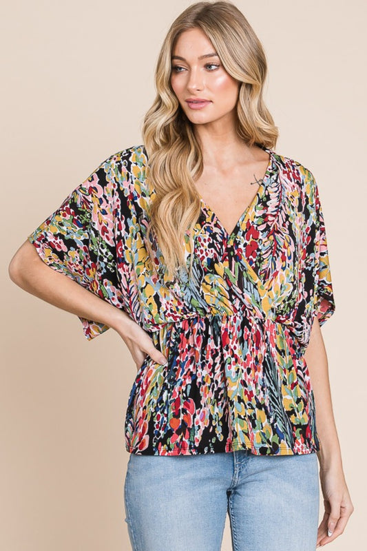 Sans Printed Surplice Peplum Blouse