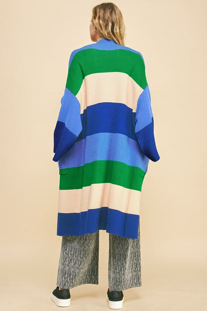 The Couture Knit Color Block Kimono Sleeve Open Front Cardigan