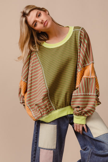 Striped Round Neck Sweatshirt
