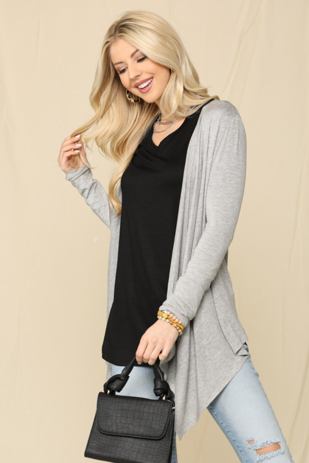 Sans Full Size Open Front Knit Cardigan