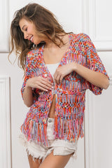 The Precious Merino  Fringed Crop Knit Cardigan