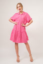 Evoke Mini PINK Raw Edge Washed Tiered Shirt Dress