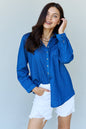 Jean Baby Denim Button Down Shirt Top in Dark Blue
