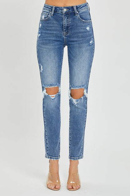 The 1940's Straight High Rise Knee Distressed Skinny Jeans