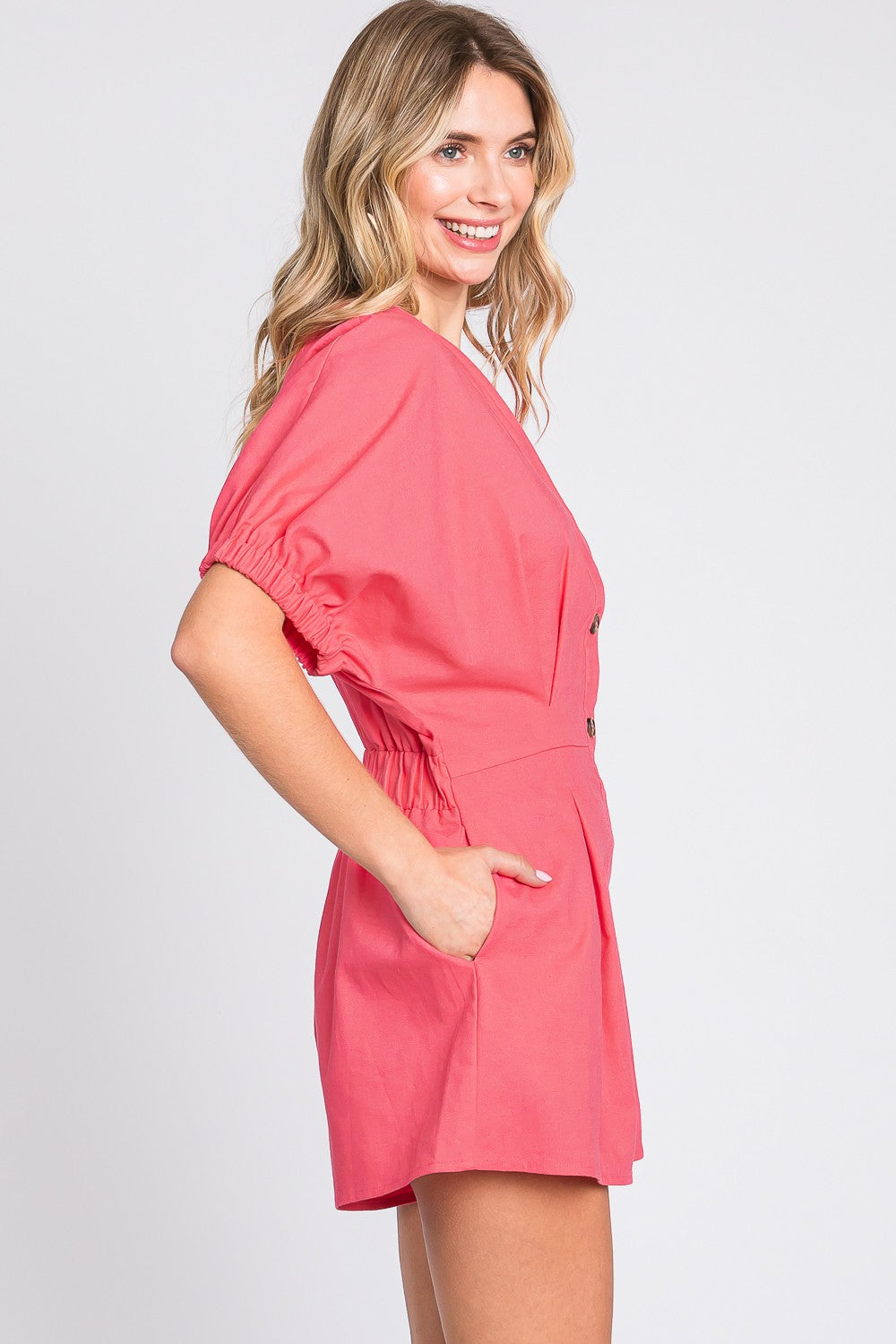 Serene Suit Half Button V-Neck Linen Romper