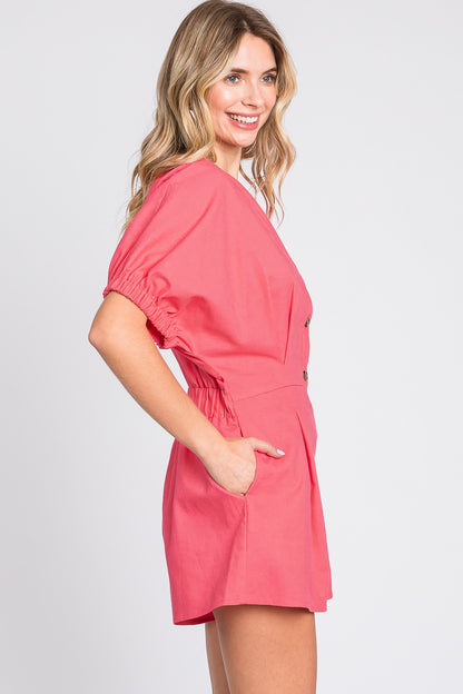 Serene Suit Half Button V-Neck Linen Romper
