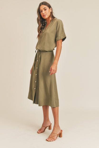 Top and Button Down Midi Skirt Set