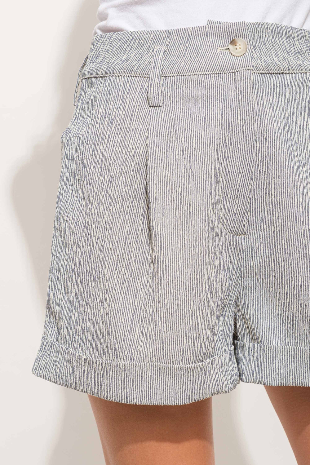 Sans Pin Striped High Waist Rolled Shorts