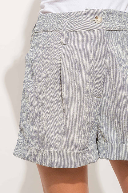 Sans Pin Striped High Waist Rolled Shorts