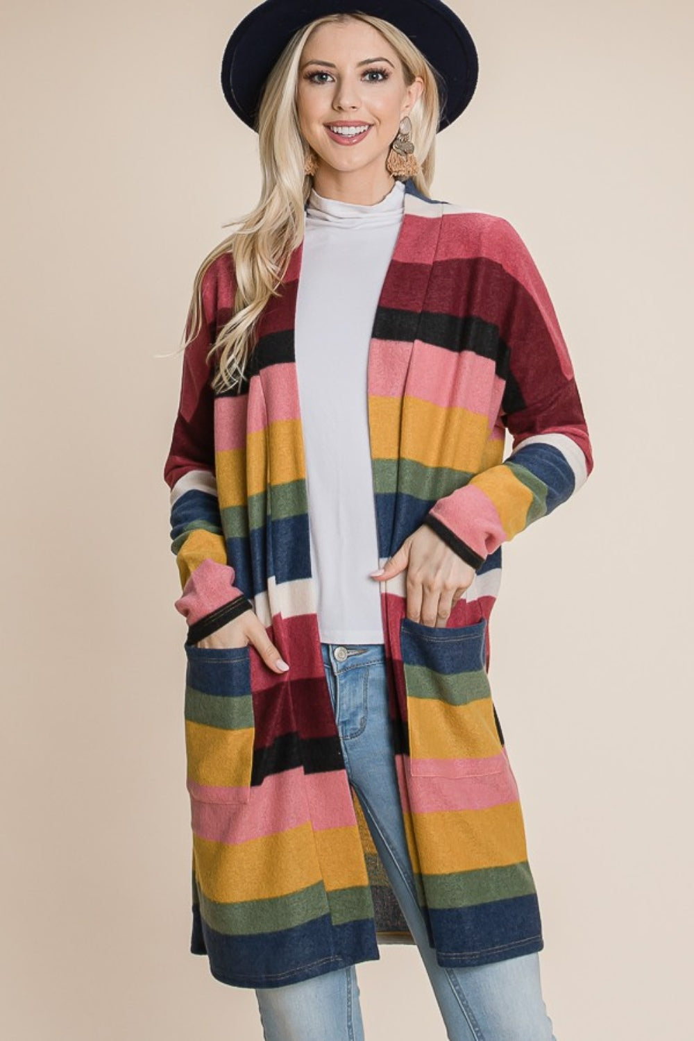 The Winter's Delight Color Block Striped Open Front Cardigan