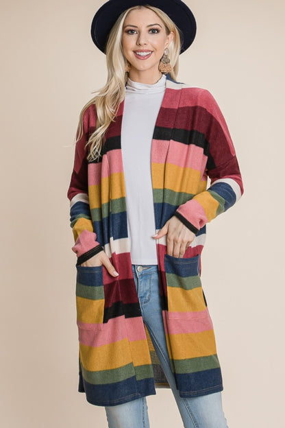 The Winter's Delight Color Block Striped Open Front Cardigan