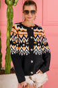 The Precious Merino Ethnic Pattern Button Up Knit Cardigan