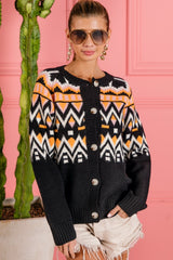 The Precious Merino Ethnic Pattern Button Up Knit Cardigan