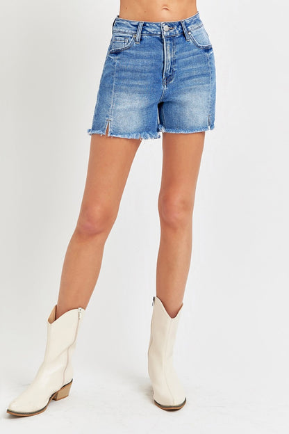 Sansplay Front Slit Raw Hem Denim Shorts