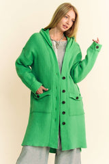 Side Slit Button Up Hooded Cardigan