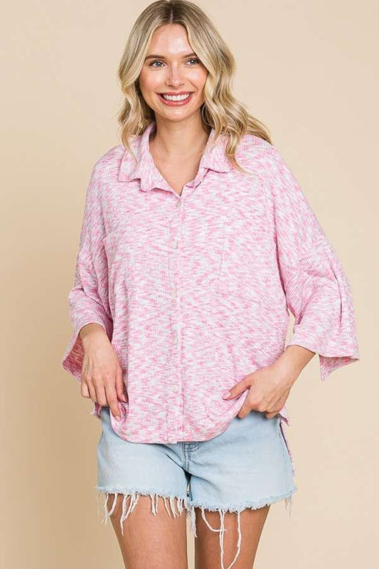 Reverie Button Up Drop Shoulder Slit Shirt