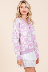 Sans Checkered Heart Button Down Cardigan