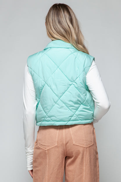Snap Down Quilted Crop Vest