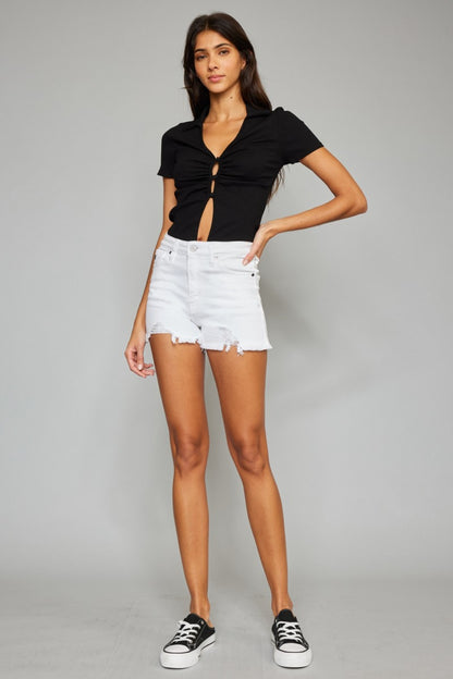 Full Size High Rise Frayed Hem Denim Shorts