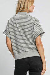 Crafted for Comfort Striped Half Zip Short Sleeve Sweatshirt