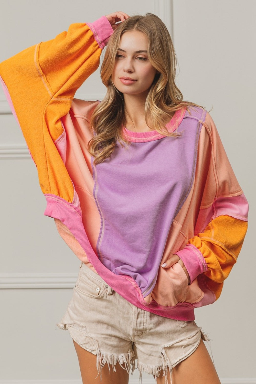 Valkyrie Color Block Exposed Seam Sweatshirt with Pockets