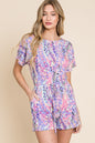 Sansplay Print Short Sleeve Romper with Pockets