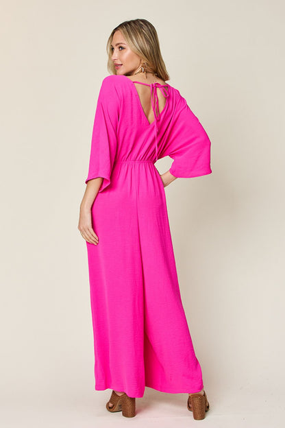 Full Size Surplice Wide Leg Jumpsuit with Pockets