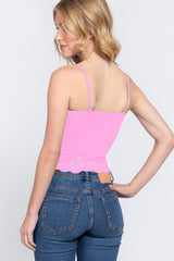 Sansplay V-Neck Lace Detail Ribbed Seamless Cami