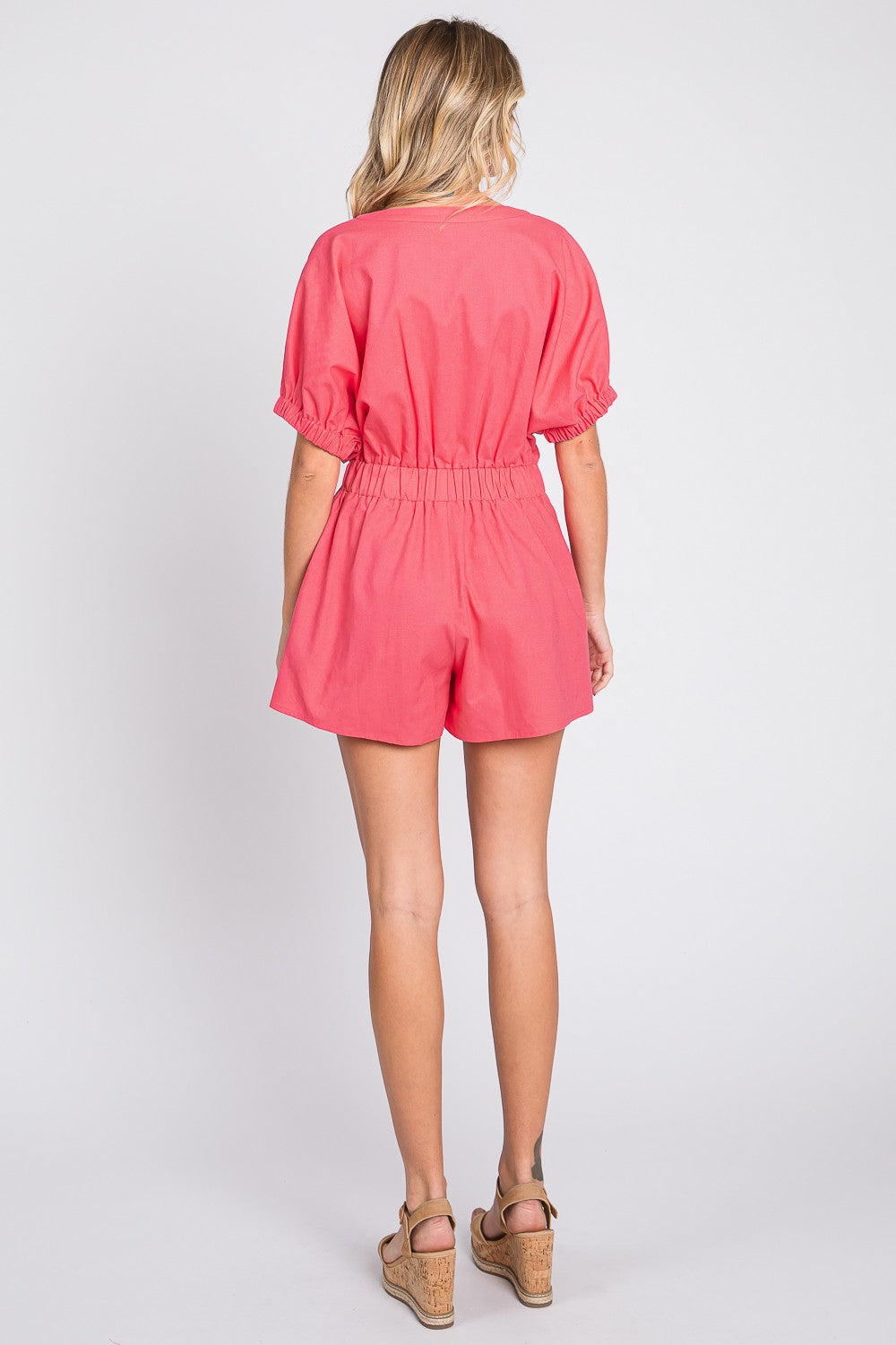 Serene Suit Half Button V-Neck Linen Romper