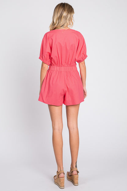 Serene Suit Half Button V-Neck Linen Romper