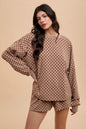 Sansplay Luxe Two-Piece Checkered Round Neck Top and Drawstring Shorts Set