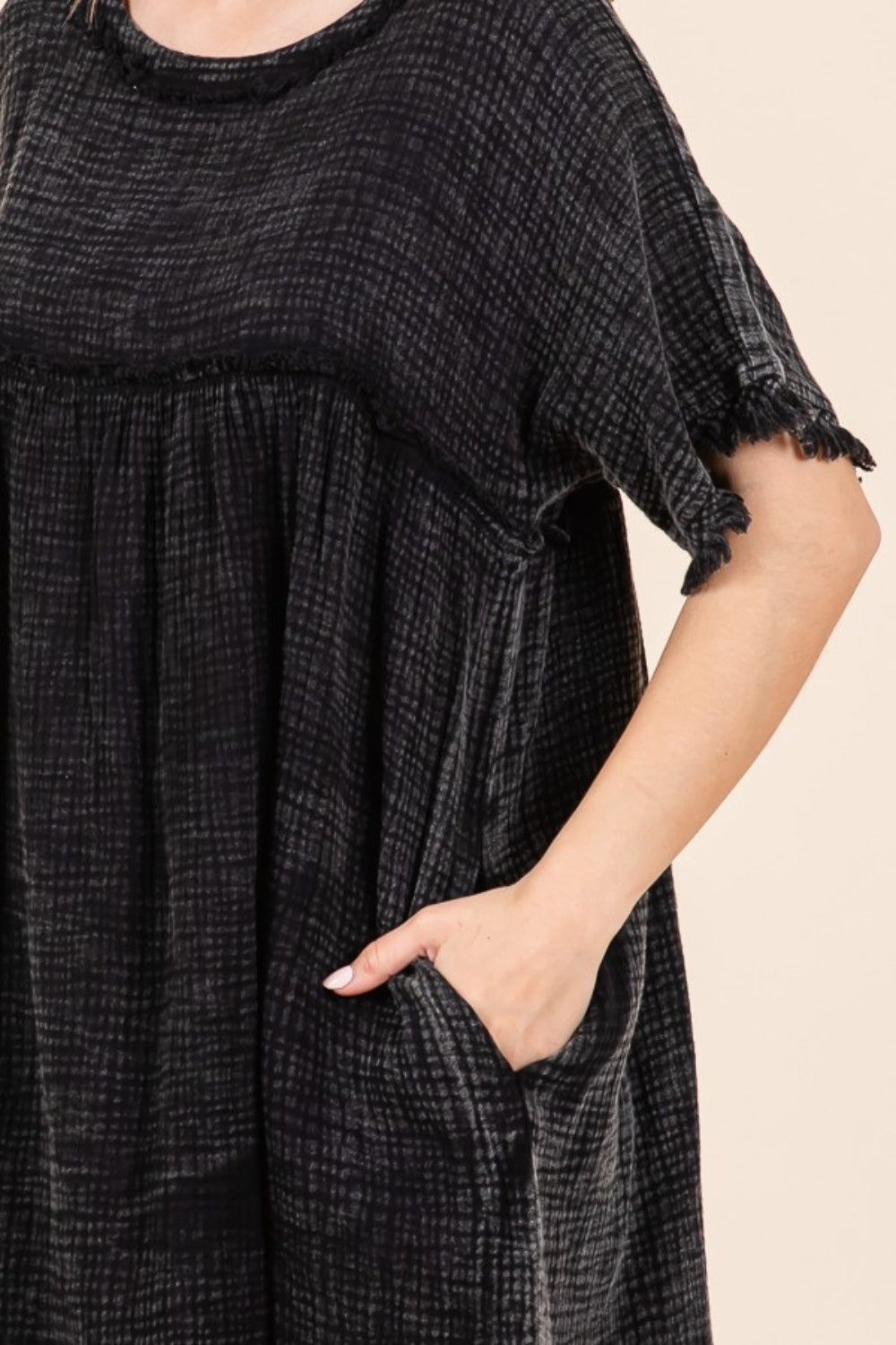 Soulful Silhouettes Short Sleeve Babydoll Texture Dress with Pockets