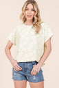 Sans Textured Floral Pattern Short Sleeve T-Shirt