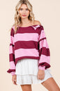 Twilight Glow Striped Snap Shoulder Long Sleeve T-Shirt