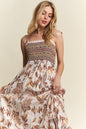 Heart's Desire Smocked Printed Square Neck Tie Shoulder Cami Dress