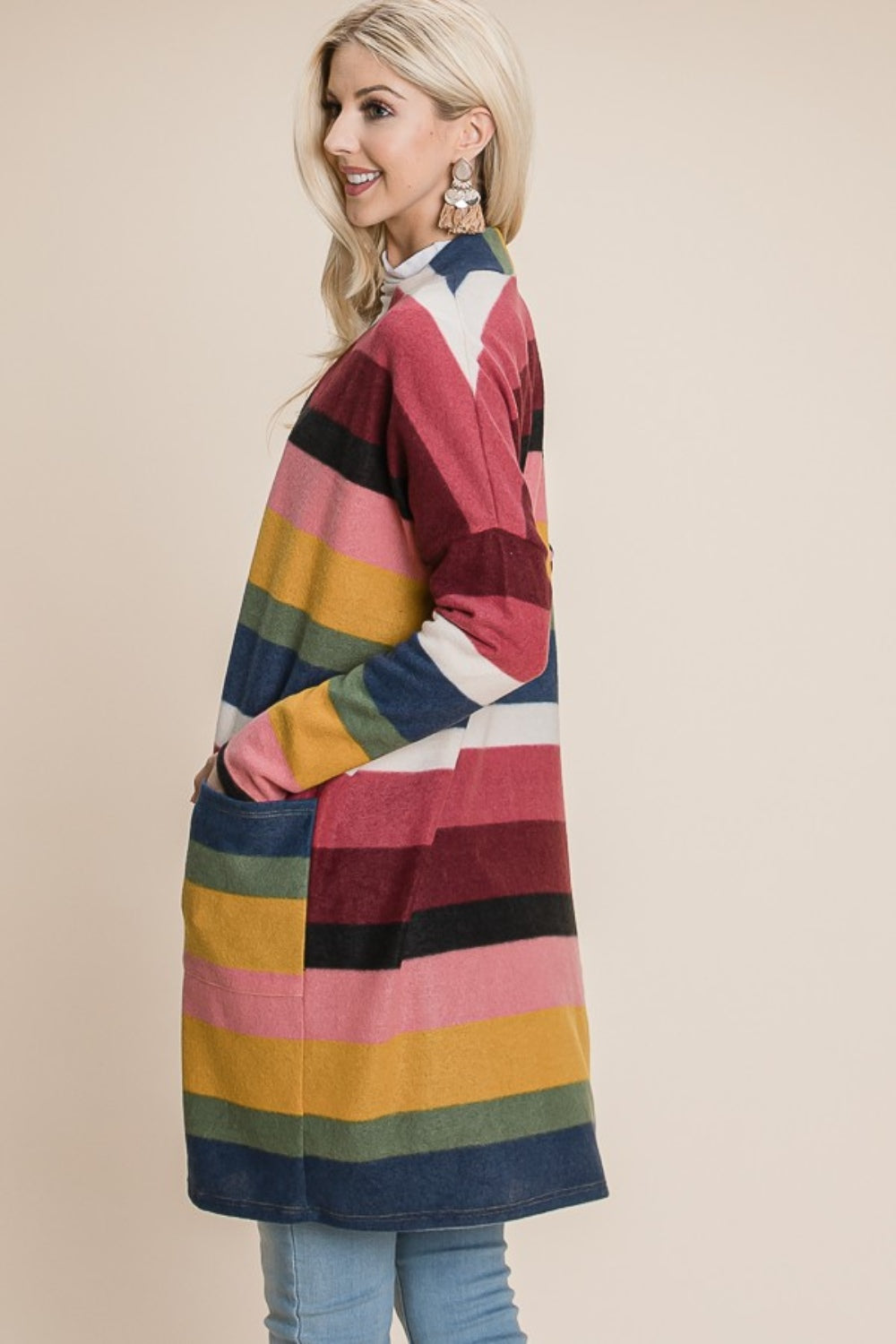 The Winter's Delight Color Block Striped Open Front Cardigan