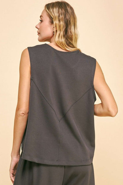 Sansplay Designer Set Drawstring Hem Round Neck Tank and Pants Set