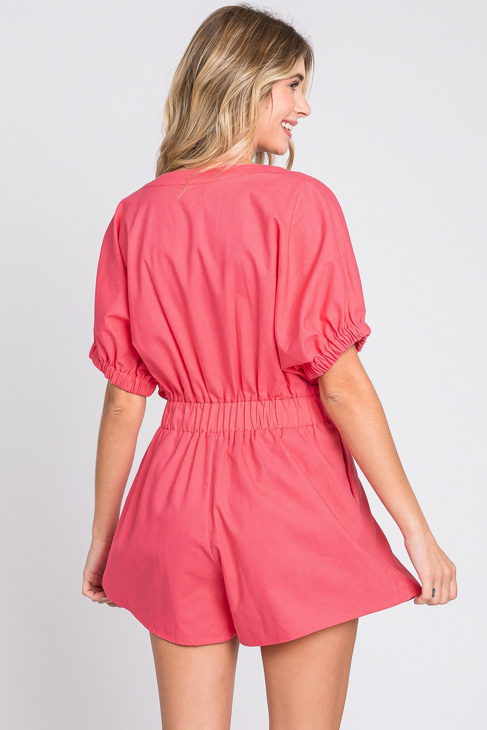 Serene Suit Half Button V-Neck Linen Romper
