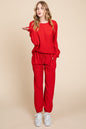 Sansplay Luxe Two-Piece Crinkle Check Round Neck Top and Pants Lounge Set