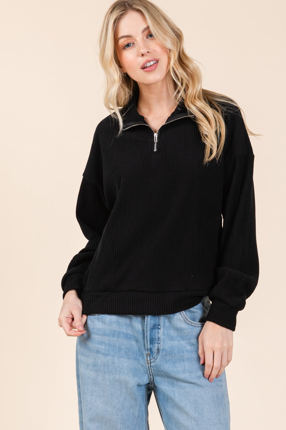 Sans Zip Long Sleeve Sweatshirt with Pockets