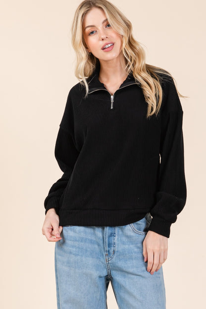 Sans Zip Long Sleeve Sweatshirt with Pockets