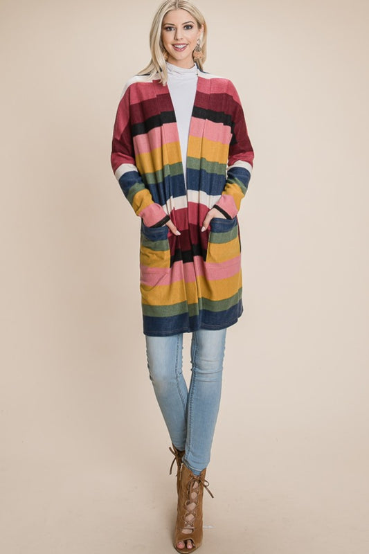 The Winter's Delight Color Block Striped Open Front Cardigan