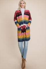 The Winter's Delight Color Block Striped Open Front Cardigan