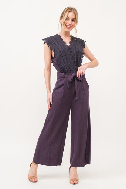 Captivate Event style Laced Surplice Tie Waist Jumpsuit