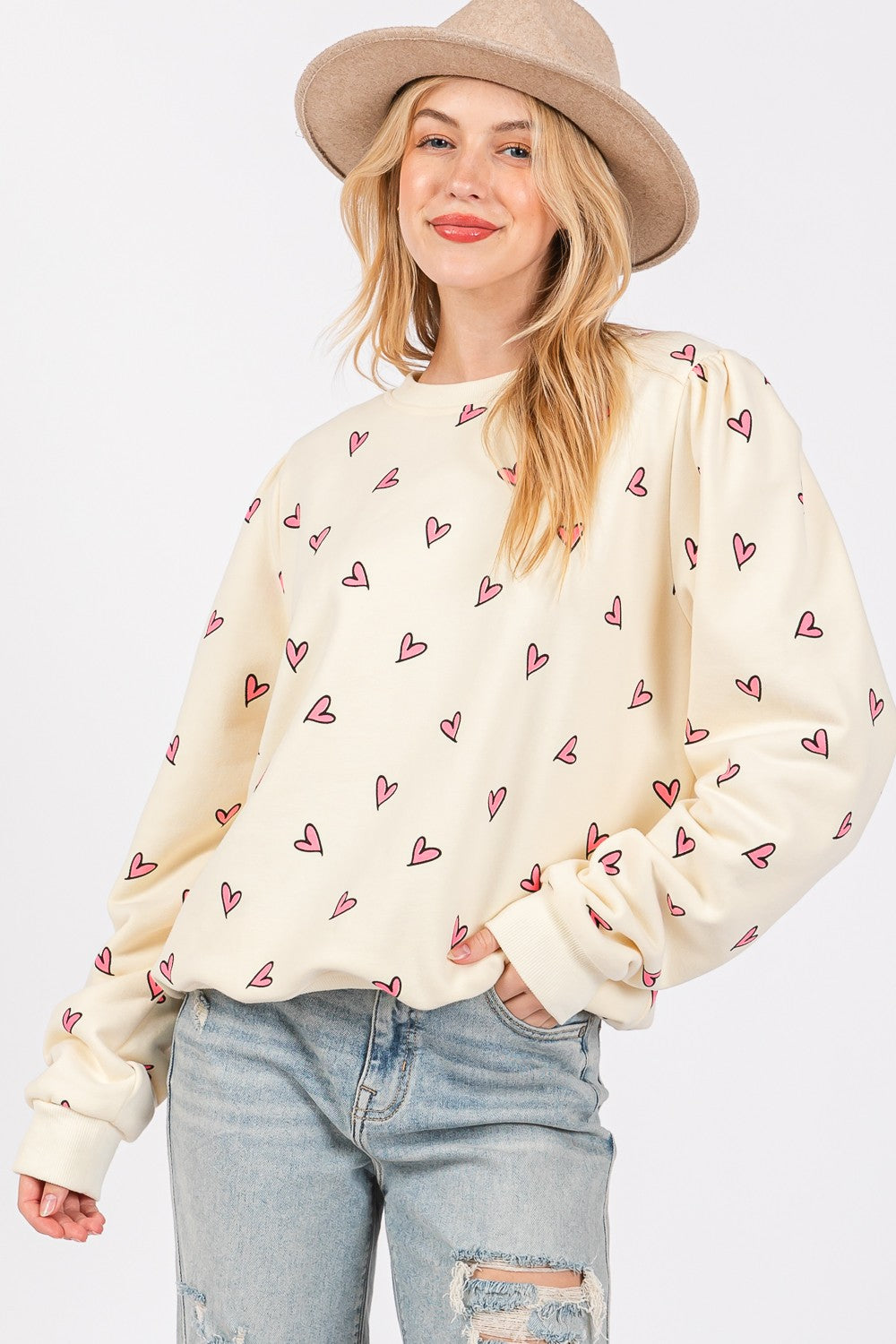 Printed Contrast Long Sleeve Sweatshirt