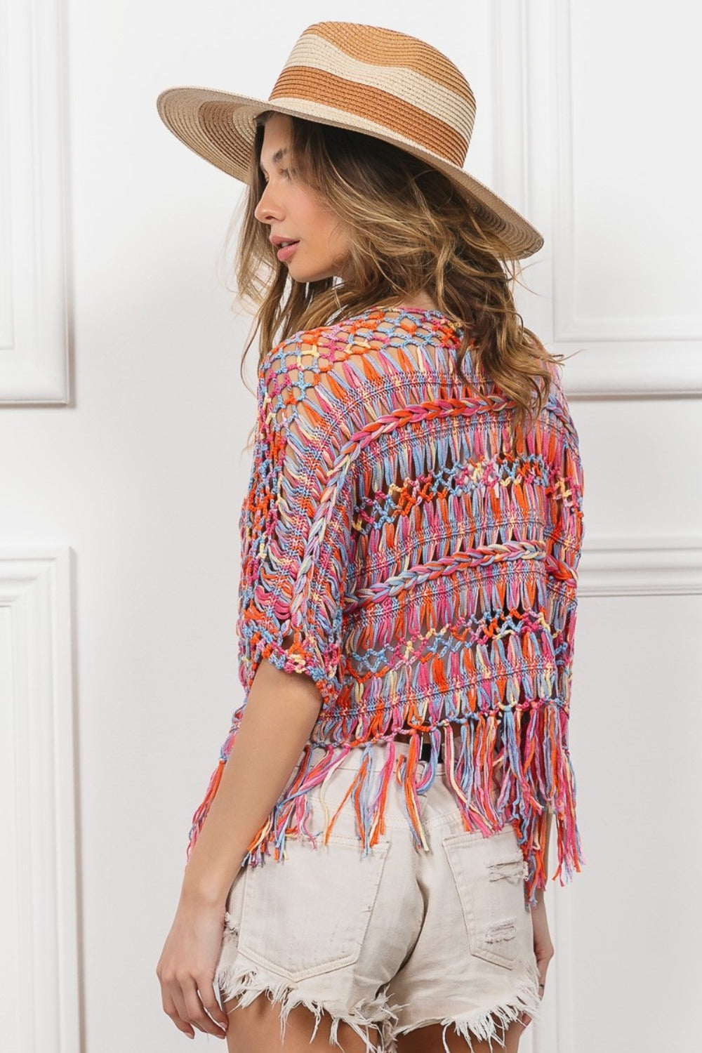 The Precious Merino  Fringed Crop Knit Cardigan
