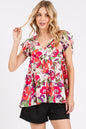 Urban Romance Floral V-Neck Ruffled Cap Sleeve Blouse