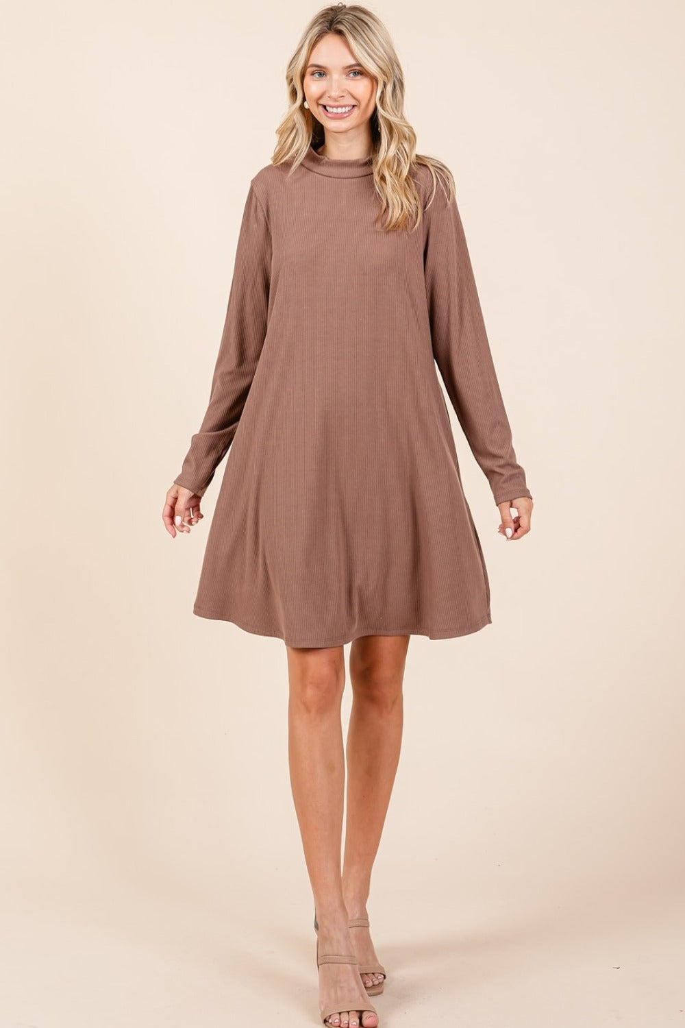 The Parisian Dream Mock Neck Long Sleeve Dress with Pockets
