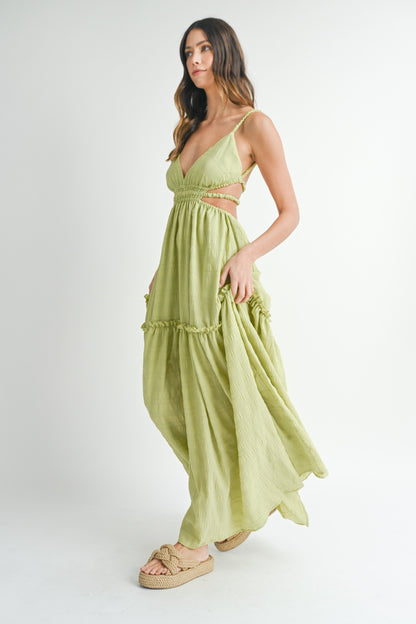 Sansplay Cutout Waist Backless Maxi Dress